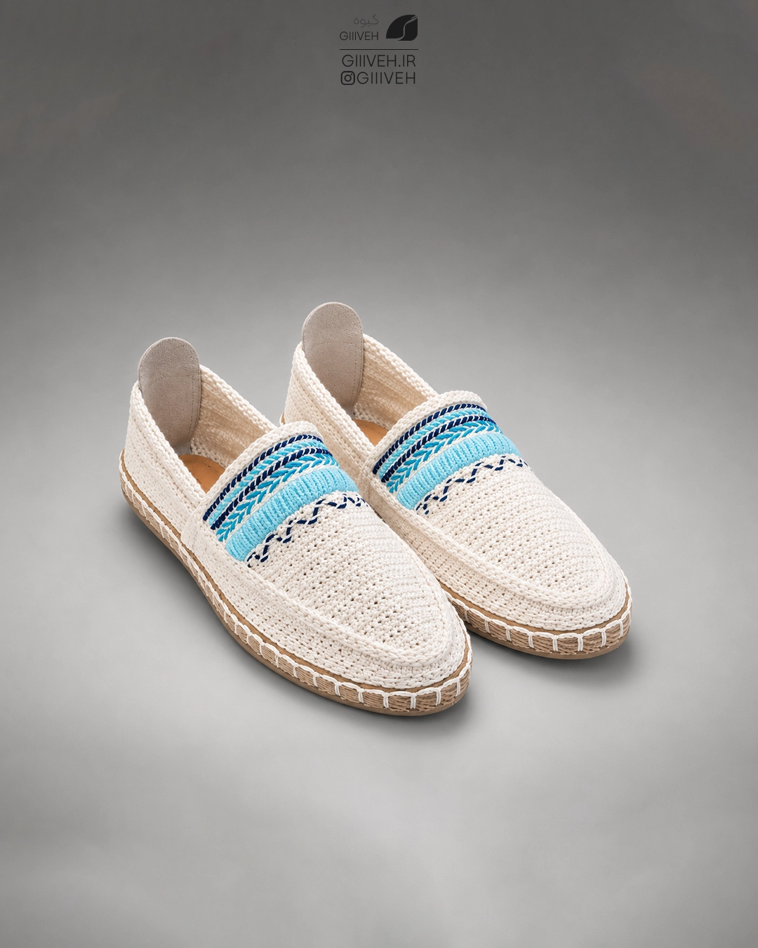گیوه سفید دست‌بافت زیره کنفی دوردوخت | مدل ارکا